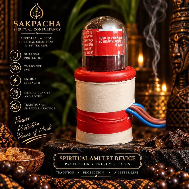 Spiritual Amulet Device in Sakpacha’s black and gold product presentation