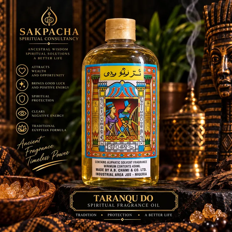 Taranqu Do Spiritual Fragrance Oil in Sakpacha’s black and gold product presentation
